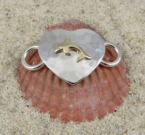 Sterling Silver Heart w/ 14k Dolphin Clasp