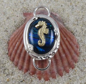 Blue Paua w/ 14k Sea Horse Clasp