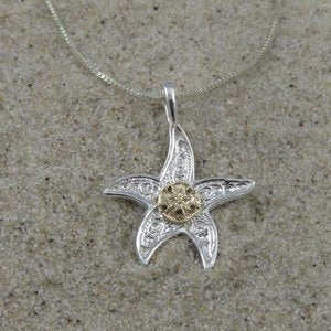 Starfish Pendant w/ 14k Sand Dollar