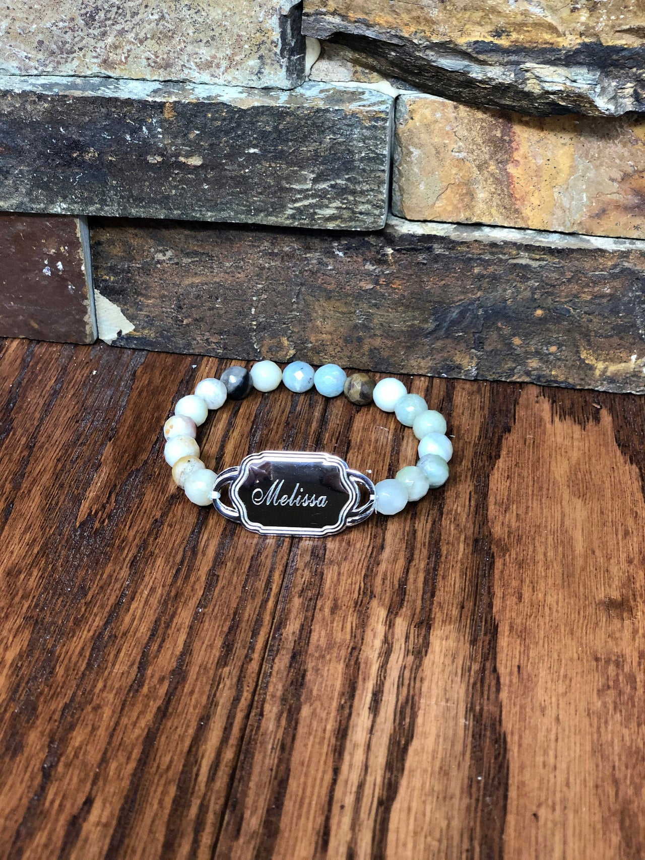 Monogram Amazonite Initial Bead Bracelet, Bridesmaids, Mothers Day, Personalized Gifts for Women, Fashion Accessories, Affordable Jewelry