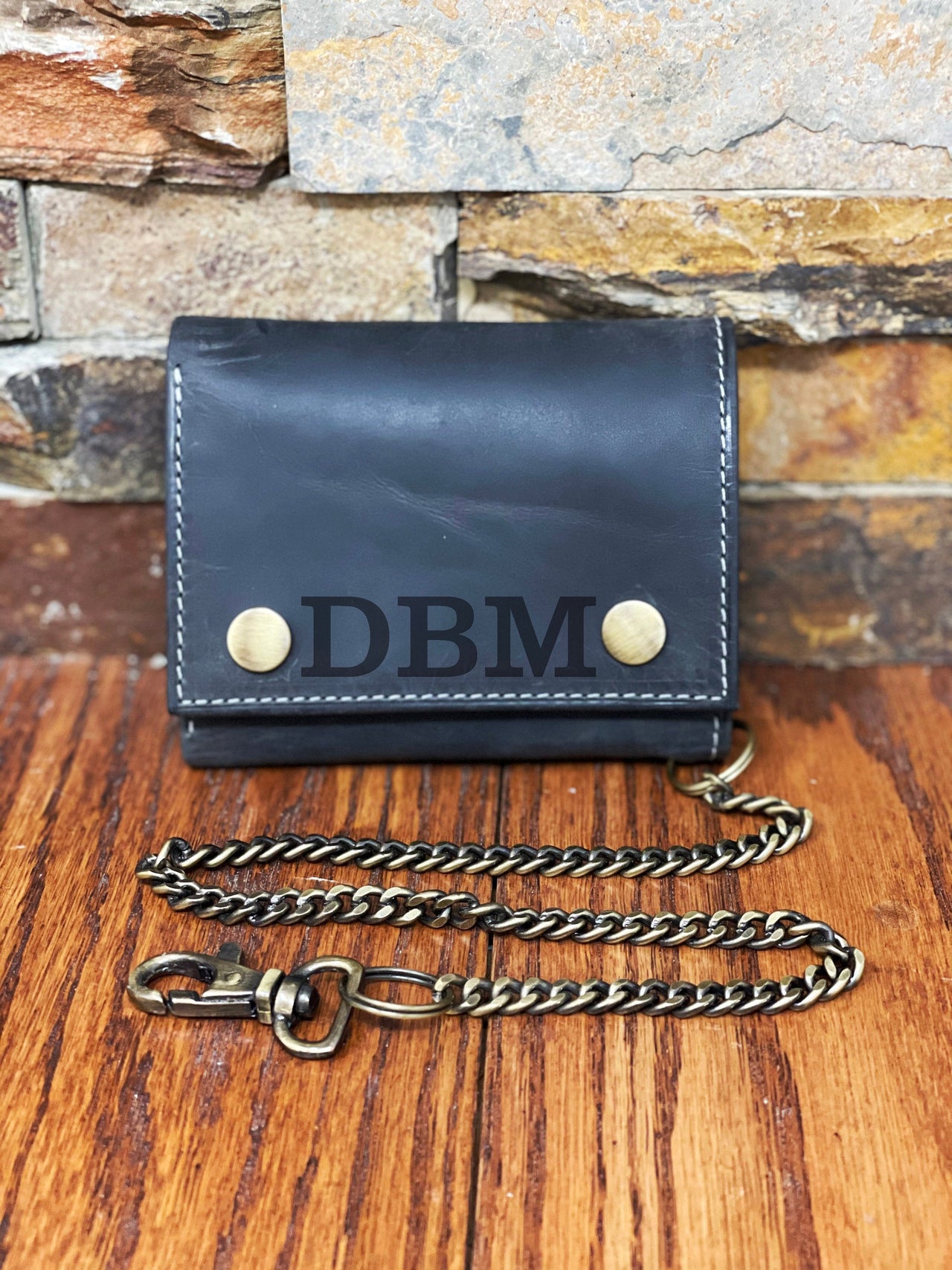 Personalized Leather Wallet with Chain, Gifts for Men, Fathers Day, Monogrammed, Engraved, Mans Wallet, Boys, Christmas, New Job, Birthday