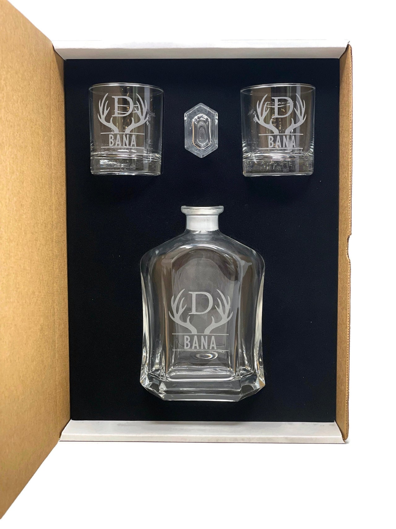 Personalized Whiskey Decanter Set Gift Box, Glasses, Tumbler, Groomsmen Gift, Best Man, Groom, Custom Glassware, Christmas, Vodka, Father