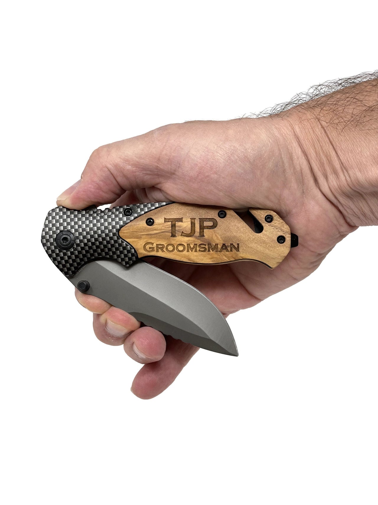 Personalized Survival Pocket Knife w Wood Handle, Groomsmen, Gifts for Men, Hunting, Father's Day, Graduation, Camping, Teenager, Wedding