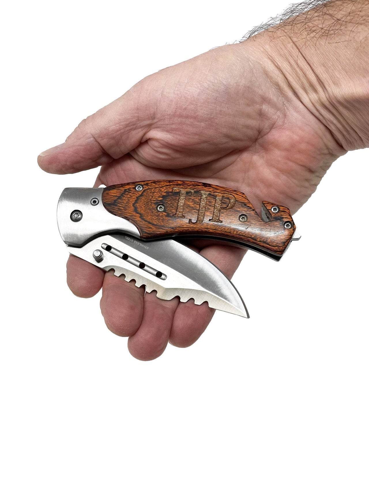 Personalized Pocket Knife with Wood Handle Engraved, Groomsmen Gift, Fathers Day, Survival Gifts for Men, Christmas, Camping, Fishing, Dad