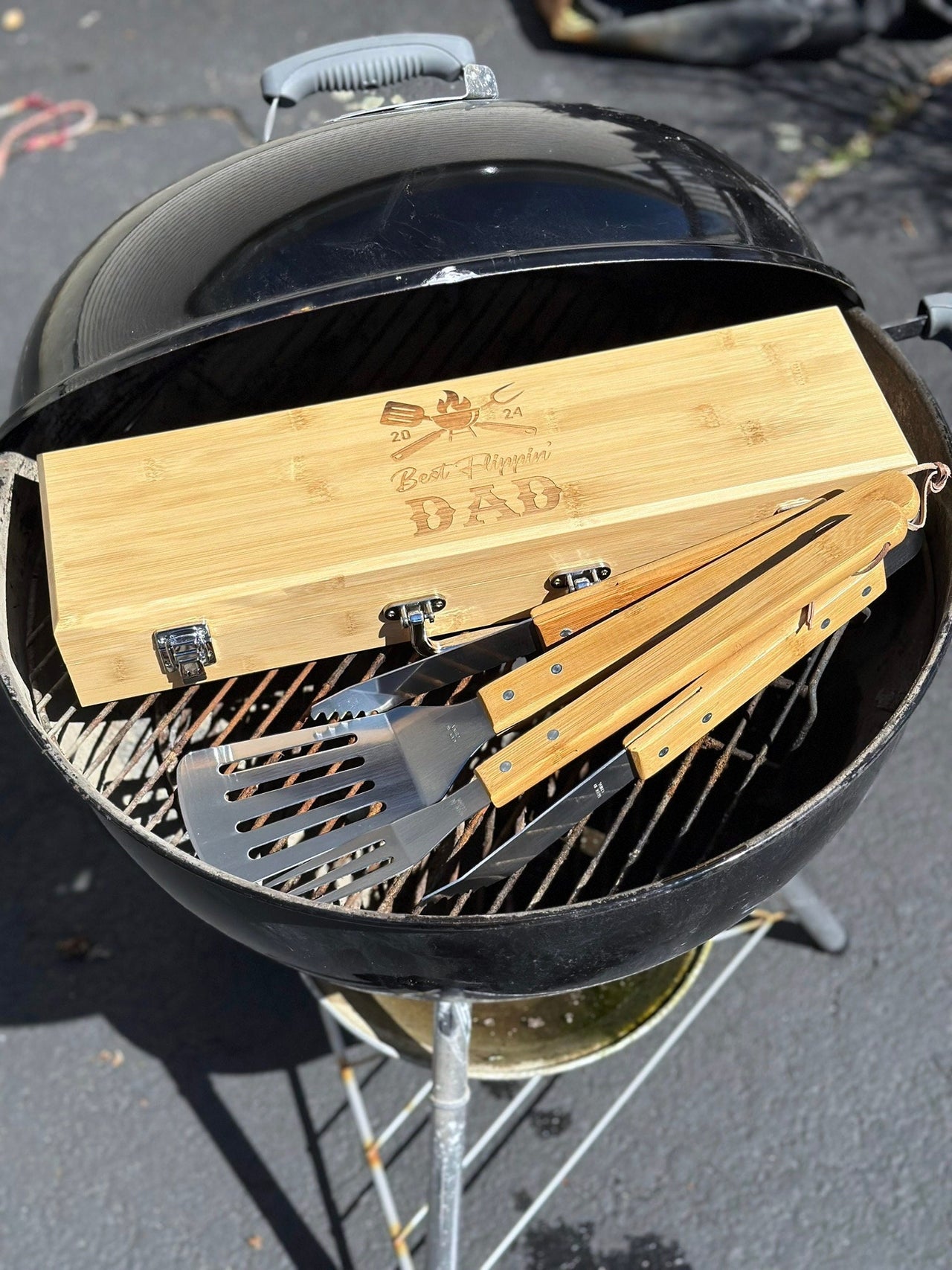 Personalized Grill Set, Bamboo Box, Spatula, Tongs, Fork, Gifts for Him, Housewarming, Father's Day, Valentines, Christmas, Camping, Husband