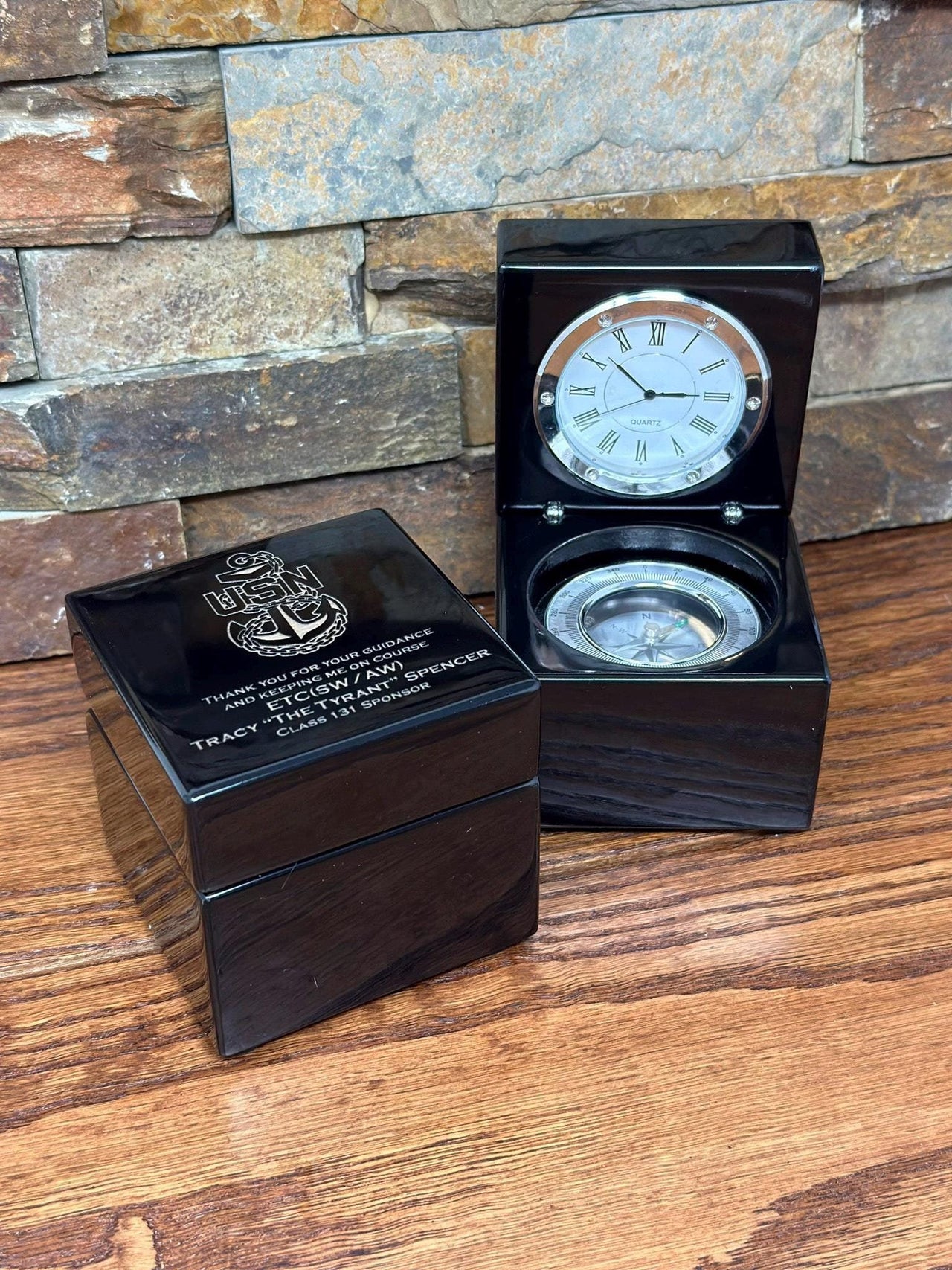 Personalized Nautical Compass Clock, Desk supplies, Fathers Day, Grandfathers Gift, Birthday, Christmas, Valentines, Retirement, Military