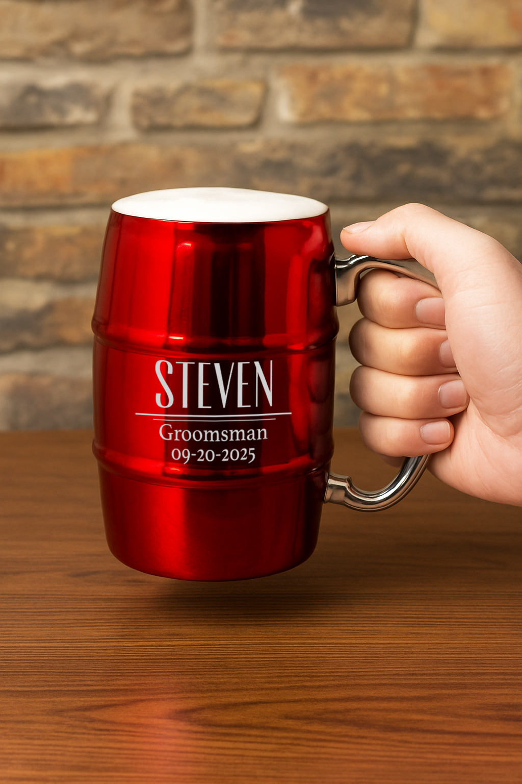 Personalized Red Stainless Steel Beer Mug