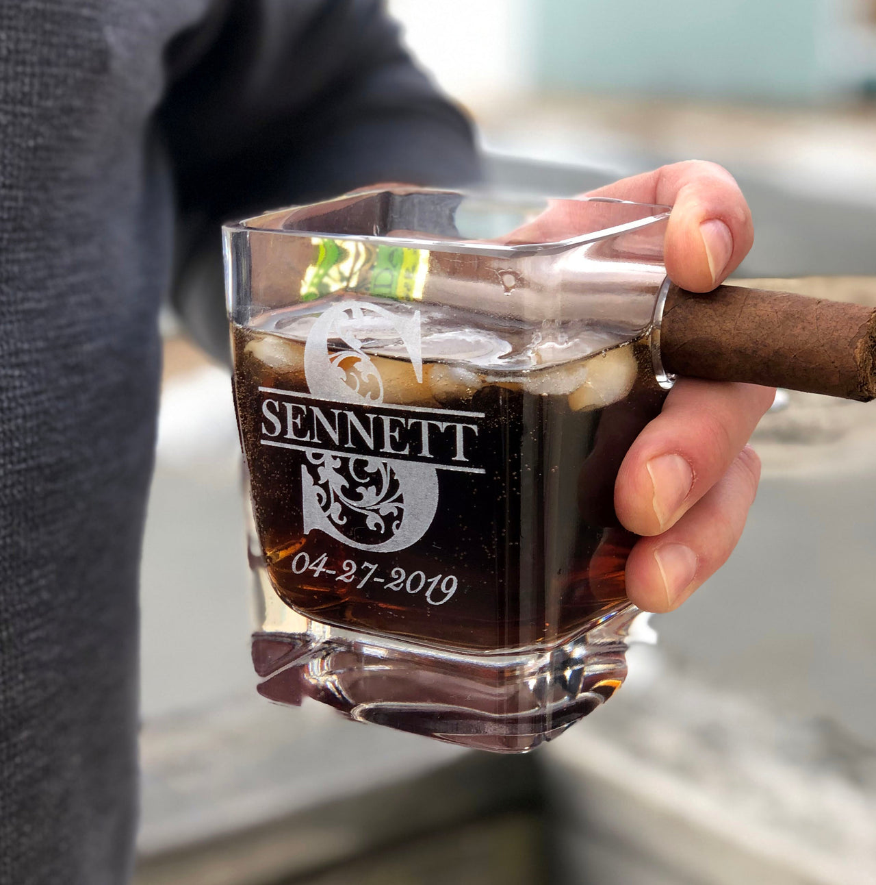 Personalized Cigar Holder Whiskey Glass