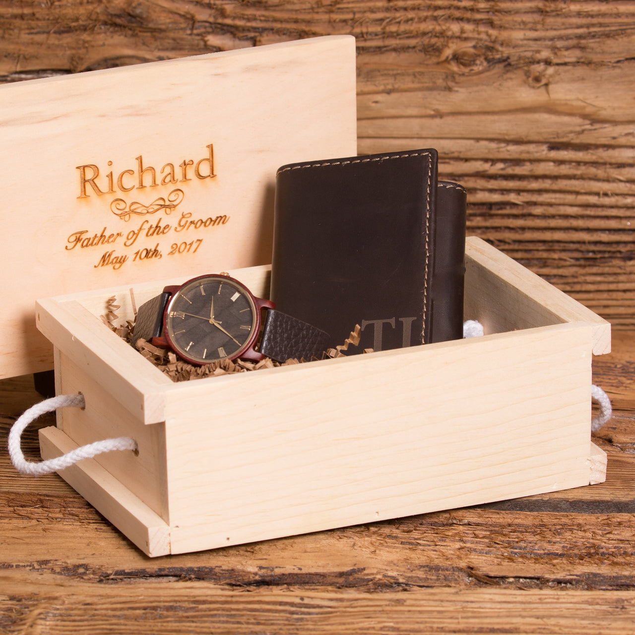 Monogrammed Leather Wallet & Personalized Watch Set