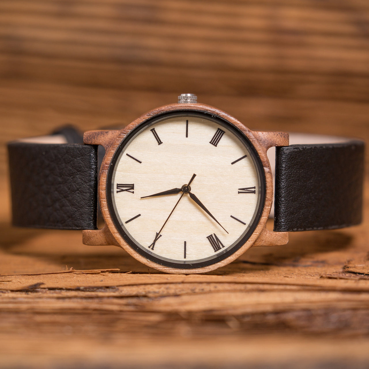 Wood Wrist Watch Personalized w Genuine Leather Band
